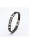 Men's Leather and Steel Bracelet with Motif and Adjustable Cord - One Size - 5