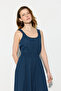 Strappy Cotton Midi Dress - Navy Blue - 5