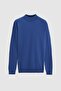 Blue Cotton Blend - Half Fisherman Regular Fit Knitwear Sweater - 5