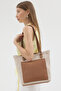 Tote Canvas-Genuine Leather Women Shopping Handle and Shoulder Bag - 2