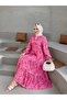 Women's Buttoned Modal Fabric Flowy Long Dress Pink - 3