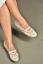 Y726330115 White Pearl Detailed Mesh Women's Ballet Flats - 6