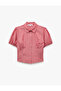 Classic Lapel Button Slim Fit Short Balloon Sleeve Striped Shirt - 3