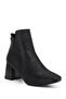 Women's Black Printed Zippered Thick Heeled Boots