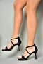 S569315404 Black Fabric Thick Heeled Shoes - 5