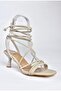 P404202309 Beige Ankle Strap Women's Heeled Shoes - 5