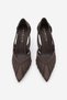 Women's Stiletto Pointed Toe Ribbon Detailed Mesh Classic Heeled Shoes Koriva Brown Satin - 7