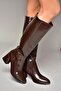 J 848300111   Brown Crocodile Print Thick Heeled Women's Boots - 3