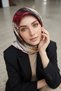 100% Twill Silk Floral Watercolor Wave Pattern Beige - Burgundy Colored 90X90 Scarf Sewing Shape: Hand Sewn - 4