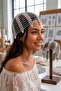 Crochet Bonnet Hat Knitted Beanie Mesh Beanie Handcrafted Crochet Needlework Lace Decorated with Pearl Beads Stylish Design - 2