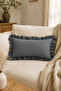 Pera Cotton Linen Ruffled Gray Rectangular Cushion Cover-Rustic, Hand-Stitched, Cushion Cover-35X50Cm - 5