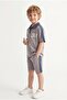 Boy's Printed Short Sleeve Shorts 2-Piece Set M00831 Gray - 2