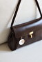 Front Lock Detail Single Strap Lined and Hidden Pocket Stylish Brown Women's Shoulder Bag W:28 H:18 - 3
