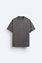 Crew Neck Afraid of Real World Printed Smoked Oversize Men's T-Shirt - 4