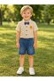 Boy's Holiday Suit Set 4-6 Years Old Short-Sleeved Shirt with Bow Tie and Denim Shorts Stylish Combination