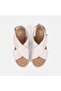 Women's Cream Cross-Strapped Thick Heeled Leather Sandals - 6