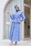Baby Collar, Elastic Waist, Lace-Up, Embroidered, Lined, Linen Look Suit - Blue - 3