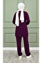 Suheyla Takim Crystal Fabric Women's Plum Slit Detailed Tunic Pants Hijab Set - 4