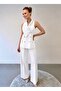 Stylish Gold Button Detailed Shawl Collar Vest and White Trouser Set