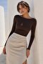 Bitter Coffee Boat Neck Long Sleeve Women Blouse Mg2267
