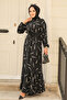 Patterned Black Hijab Viscose Dress 23431S - 2