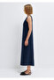 Navy Blue Linen Long Dress 1310844-83699 - 4