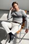 Men's Crew Neck Gray Sweater Knitwear Thessaloniki Knitted Patterned Classic Fit - 5245C - 4
