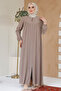 Zippered Dark Beige Hijab Robe 45285Kbej - 2