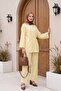 Front-Tie Kimono Set with Trousers - Light Yellow - 5