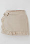 Girl's Shorts Skirt with Bow Accessory and Ruffles, Age 6-10, Beige - 6
