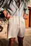 Pelio White Cotton Linen Men's Shorts - 2