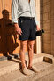 Pelio Navy Blue Cotton Linen Men's Shorts - 2