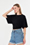 Waist-Slit Wide Sleeve Natural Viscose Black Blouse - 5