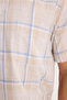 Men's regular fit classic cut 100% cotton short sleeve checkered linen effect beige shirt with pockets - 5