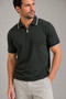 Khaki 100% Cotton Piped Half Zip Polo Neck Knitwear T-Shirt