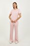 Women's Pink Short Sleeve Crew Neck Comfortable Fit Flexible Knitted Top and Bottom Set - H6052 - 2
