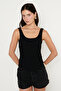 Women's Black Premium Cotton Ribbed Look Athlete Bodysuit Soft Textured Flexible Slim Fit Crew Neck - 5