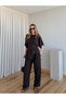 Bitter Brown Bat Sleeve Waist-Fitted Blouse Loose Trousers Set - 650008