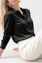 Black Satin Shirt Women's Hidden Buttoned Slim Fit Tight Fit Stylish Office Shirt New Season Shirt - 2
