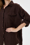 Women's Brown Italian Folded Long Sleeve Oversize Long Linen Shirt 40 - 44 Size - 4