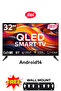 تلفزيون ذكي أندرويد QLED بدقة FHD مقاس 32 بوصة طراز 2025 + حامل جداري + كابل HDMI من Riversong بطول 3 أمتار - عالي السرعة بدقة 4K - 3