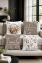 Beige Floral Patterned Home Family Set of 4 Decorative Throw Pillow Covers - 7