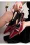 Burgundy Patent Leather Heeled Women's Shoes – Stylish Slingback Model with Cross Straps