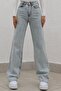Light Snow Wash Blue Lycra Super High Waist Loose Jeans Palazzo Trousers - 4