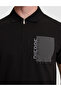 Black Slim Fit 100% Cotton Zippered Polo Collar T-Shirt 50307929-Vr046 - 6