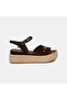 Women's Bitter Brown Suede Sandals with Chain Accessories and Wedge Heels - 2