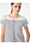 Short Sleeve Crew Neck Button Detailed Striped Knit Sweater - 5