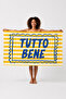 Tutto Bene Written Yellow and White Striped Beach Towel 75X150