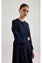 Navy Blue Side Ruched Detail Dress - 6