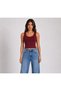 Women's Burgundy U-Neck Crop Tank Top, Flexible Comfortable Fabric, Lightweight Flowy Wide Strap Tank Top